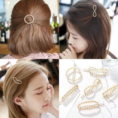 Korea Fashion Geometric Round Triangle Hair Clips Imitiation Pearl Hairpins For Women Hair Accessories Hollow Heart Hairpin New