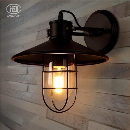 Loft Vintage Industrial Edison Wall Lamp American Retro Iron Glass Birdcage Wall Light Bedroom Bedside Hall Cafe Store Light