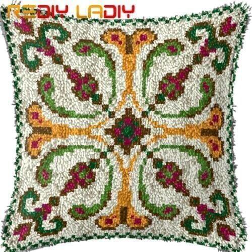 Latch Hook Kit Make Your Own Cushion Mandala Flowers Printed Canvas Crochet Pillow Case Latch Hook Cushion Cover Hobby & Crafts