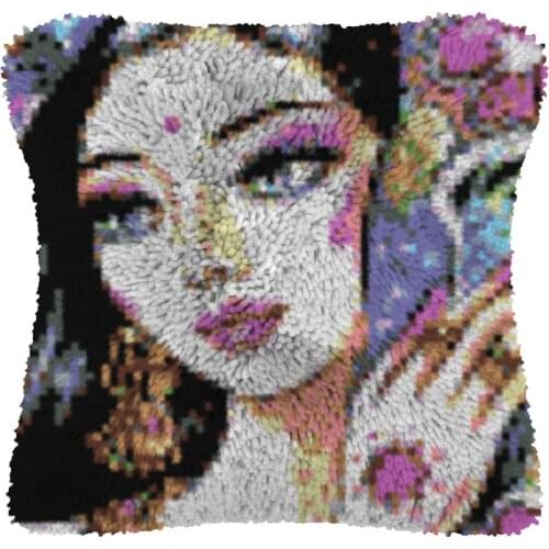 Girl Pillow Case Canvas Acrylic Yarn Latched Hook Pillow Kits Crochet Cushion Cover Latch Hook Cushion