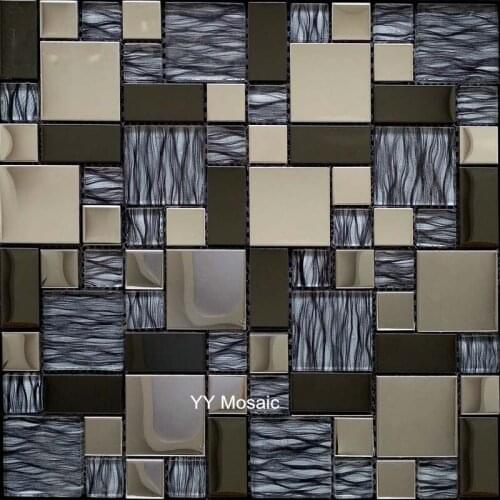 Stainless Metal Grey Crystal Glass Mosaic tile kitchen backsplash TV background wall tile puzzle bathroom shower fireplace decor