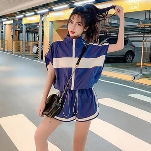 New 2020 Leisure Sports Style Suit Women Summer Short Sleeved Coat Shorts Loose Two-piece Overalls Joining Together Draw String