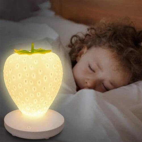 Touch Dimmable LED Home Strawberry Night Light Silicone Night Light USB Baby Bedside Lamp Children’s Gifts Bedroom Decoration