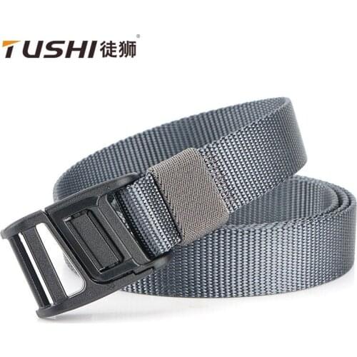 TUSHI New Fashion Unisex Belt 125cm*2.5cm Slim Nylon Weave Girdle Magnetic Quick Release Buckle Men Women Waistband Men Ceinture