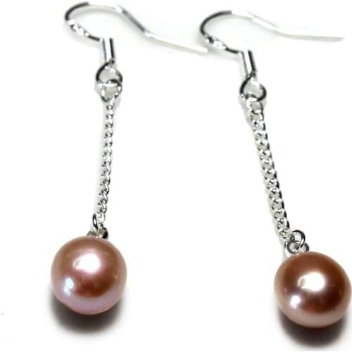 Natural Pink Purple Freshwater Pearl Earrings Water Drop Shape Long Chain Ear Hook Plated Gold Fashion Jewelry for Women