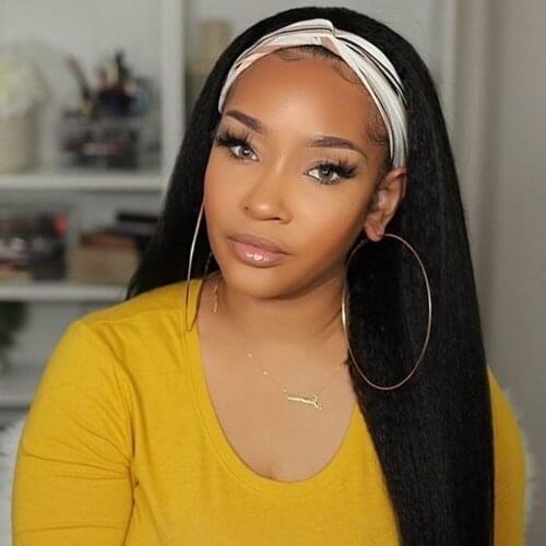 Kinky Straight Headband Wig Human Hair Glueless Half Wig With Headband Peruvian Yaki Headband Human Hair Wigs For Black Women