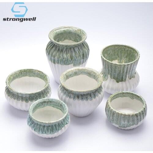 Strongwell Minimalist Ceramic Flower Pots Hand Painted Glazed Porcelain Succulent Planter Green Plants Potted Fairy Garden Decor