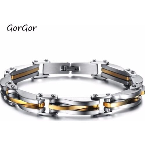 GorGor Gift Boyfriend Gold Single Chain Men Triple-layer Simple Hidden Clasp Exquisite Titanium Steel Bracelet 681