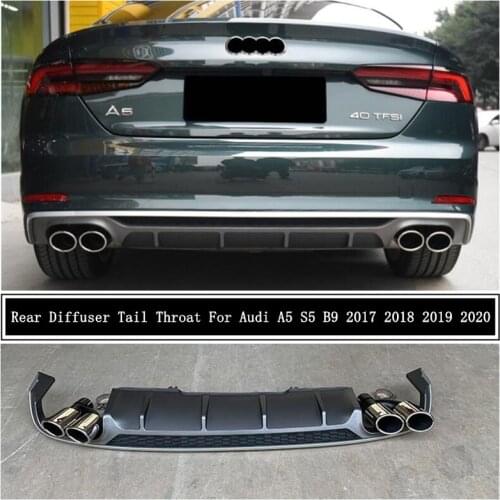High Quality ABS Rear Bumper Diffuser Lip Spoiler Exhaust Tail Throat For Audi A5 S5 B9 2017 2018 2019 2020 Auto Accessories