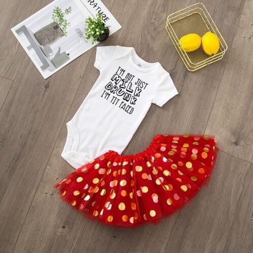 I'm Not Milk Drunk I'm Tit Faced Funny Newborn Infant Girl 2pcs Short Sleeve Romper Tulle Tutu Skirt Lovely Clothing Set