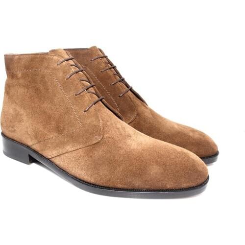 SHENBINs Suede Chukka/Desert Boots with Leather Soles, Handmade, Camel/Tobacco Color, Fashionable Footwear