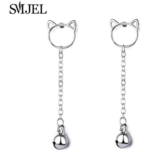 SMJEL Long Earrings Women Cute Cat Earring with Bell Girl Jewelry DIY Earrings Christmas Gift pendientes mujer moda 2018