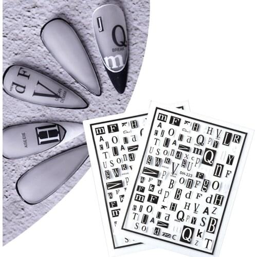 1 Sheet Black White Letter 3D Nail Art Stickers Snake Leopard Star Pattern Transfer Decals Nail Art Decoration Tip Slider New