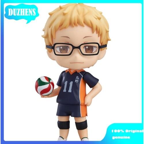 100% Original genuine Haikyuu!! Kei Tsukishima Q version figma PVC Action Figure Anime Figure Model Toys Figure Doll Gift