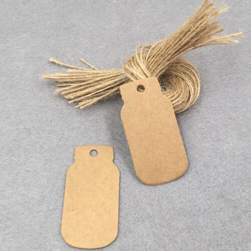 100 pcs +100 pcs strings DIY Drift bottle Shape Kraft Gift tag for Birthday Wedding Party Paper Tag Price Label Hang Tag 5x2.5cm