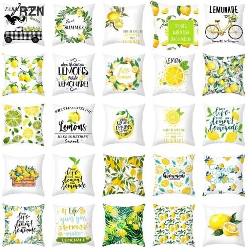 18'' Summer Small Fresh Yellow Lemon Sofa Pillow Case Polyester Seat Bedroom Car Soft Cushion Cover Home Decorative Pillowcase