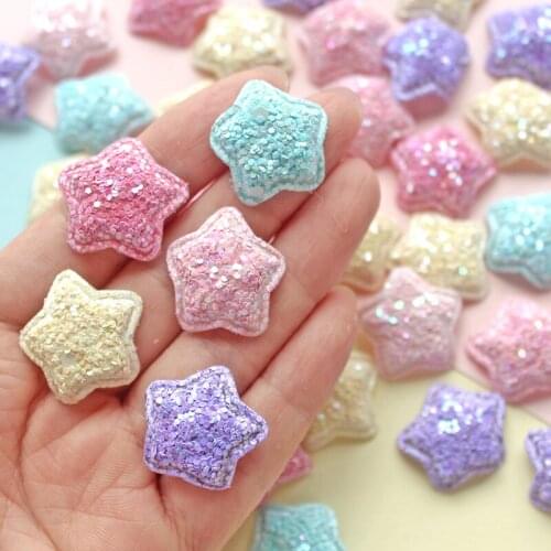 20pcs 24*24mm Shiny Fabric Padded Patches Glitter star Appliques for Craft baby accessories Supplies DIY Hair Clips ornament