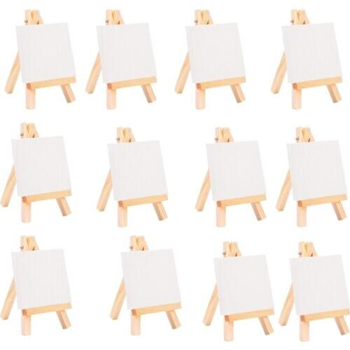 24Set Artists 5 Inch Mini Easel +3 Inch X3 Inch Mini Canvas Set Painting Craft DIY Drawing Small Table Easel Gift