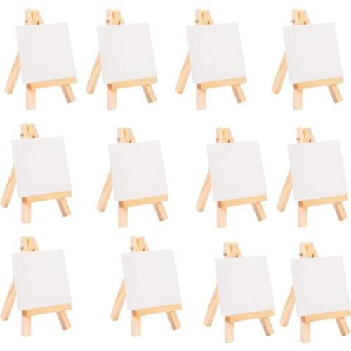 24Set Artists 5 Inch Mini Easel +3 Inch X3 Inch Mini Canvas Set Painting Craft DIY Drawing Small Table Easel Gift