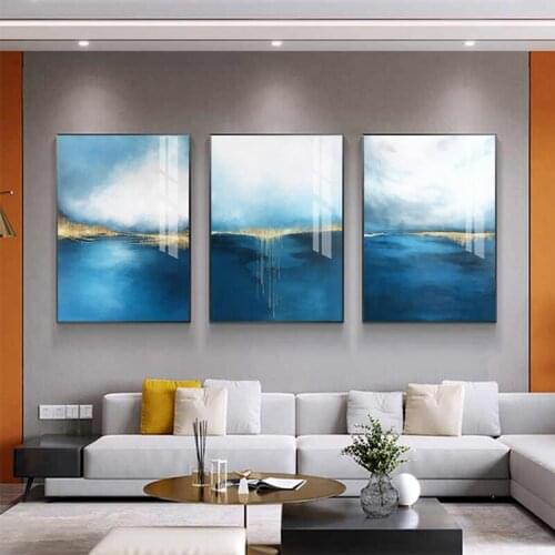 Abstract Blooming Blue Color Wall Art Painting Scandinavian Canvas Poster Print Modern Wall Picture for Living Room Home Decor