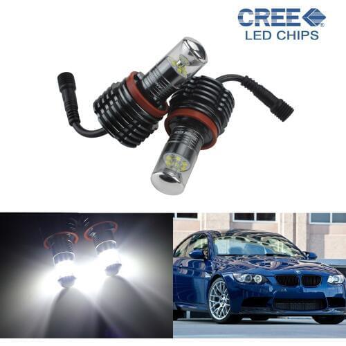 ANGRONG 2X H8 Bulb 30W C,ree LED White Angel Eyes Light For BMW E60 E61 E63 E64 E91 E90 LCI