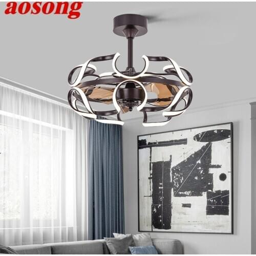 AOSONG Ceiling Fan With Light And Control Coffee Invert Fan Lighting Modern Decorative for Home Dining Room Bedroom Restaurant