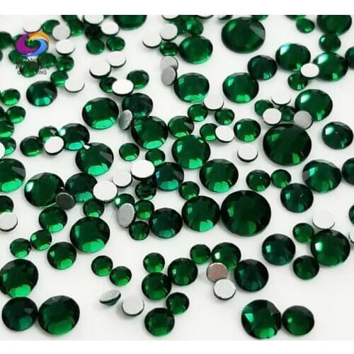 Free shipping 300pcs Mix SS4-SS16 Size Deep green Non HotFix flatback glass crystal 3D Nail Art Rhinestone diy Decorations