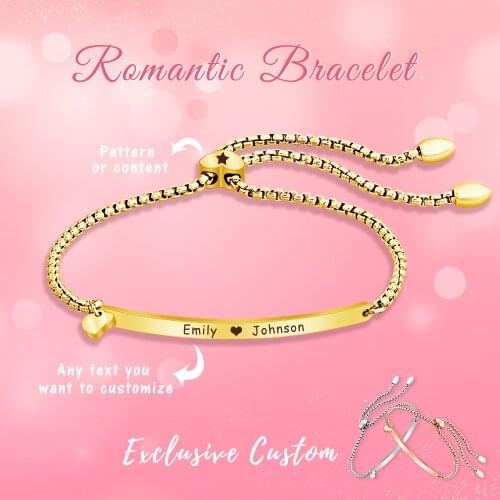 Customized name date text bracelet gold rosegold stainless steel 3.5x49.5mm bar Bracelet for friend mom