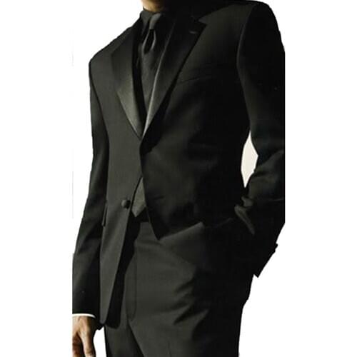 Custom Made Black Wedding Tuxedos For Men,Bespoke 2-Button Satin Notch Lapel Black Wedding Suits For Men,Tailor Made Groom Suit