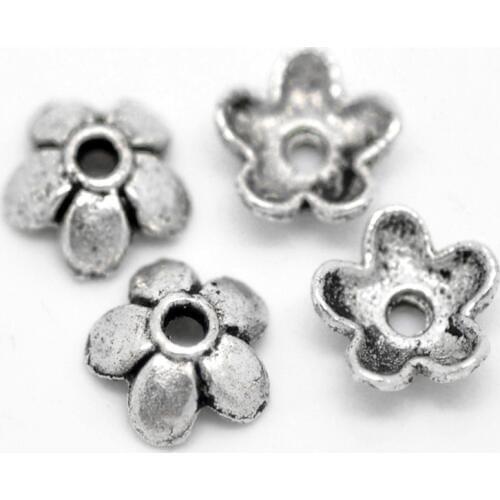DoreenBeads Zinc Alloy Beads Caps Flower Antique Silver Color Handmade DIY Making Earrings Jewelry Findings 6mm x 6mm, 300 PCs