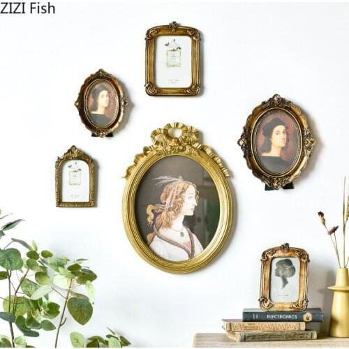 European Wall Hanging Frame Golden Classical Picture Frame Living Room Background Display Photo Frames Vintage Home Decor