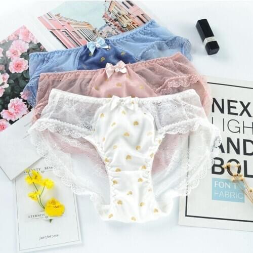 Kawaii Lingerie Femme Sexy Seamless Women Panties Thong Underwear Cute Pink Blue White Plus Size Panty Transparent Lolita Girl
