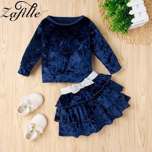 ZAFILLE 1-2Y Corduroy Baby Girl Clothes Set Winter Blue T-shirts and Ruffles Skirts 2pcs Toddler Kids Clothes Girls Outfits