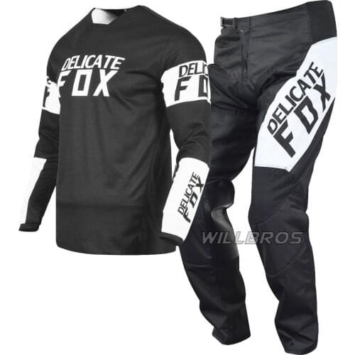 Delicate Fox Gear Set 180 Revn Jersey Pants Mountain Bicycle Offroad Motocross Racing Kits Mens Black White Suit