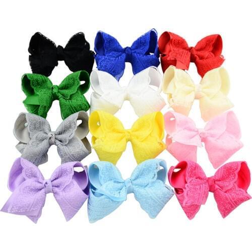 12pcs/lot Fashion Kids Girl Lace Ribbed Bubble Flower Headdress Lace Bow Clips Hair Accessories
