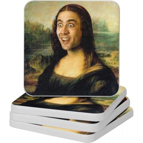 Mona Lisa ~ Nicolas Cage Diatomaceous Earth Square Round Coaster Non-slip Cup Bonsai Mat Soap Toothbrush Pad Diameter 10cm
