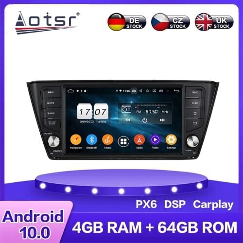 For Skoda fabia Android 10 Car Multimedia DVD Player PX6 4G+64GB Auto GPS Navigation Stereo Radio DSP Carplay WIFI BT Headunit