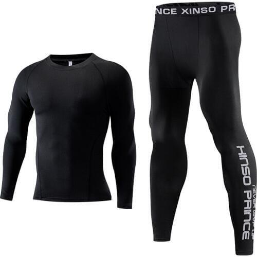 Tracksuit men 2019 New solid color fitness tight sets quickly dry male Shirt and jogging