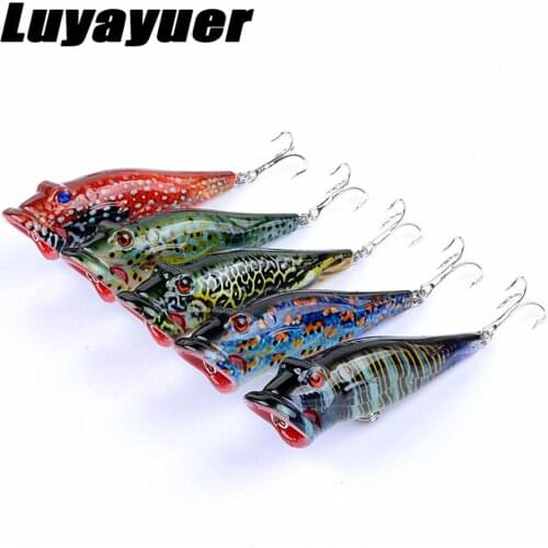 Painted Popper Fishing Lures Set 3D Eyes 8cm/12.4g Fishing Wobblers Crankbait Plastic Fish Tackle