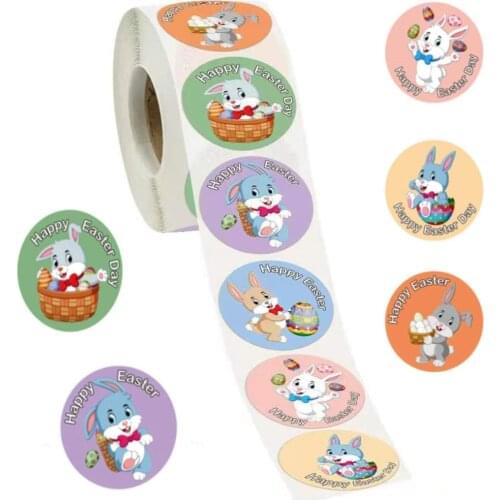 500PCS/Roll Easter Bunny Gift Tags Self-adhesive Sticky Happy Easter Day Handmad Sealing Sticker DIY Gift Stickersdhesive