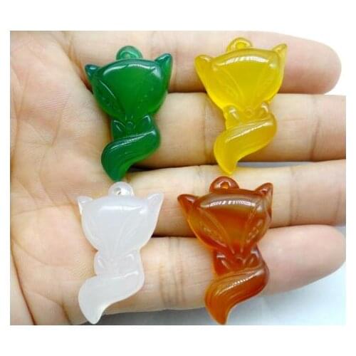 Natural stone agates purple red Chalcedony stone hand-carved fox pendant Gems for diy jewelry Making necklace Accessories6pcs A1