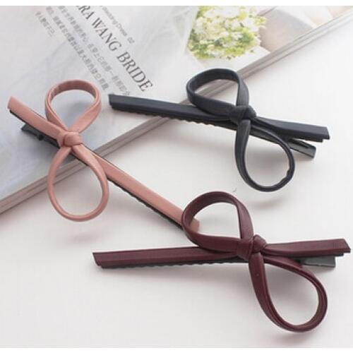 New arrival Womens new PU leather bow hairpins girls lovely fashion hair clips hair Korea accessories 2017