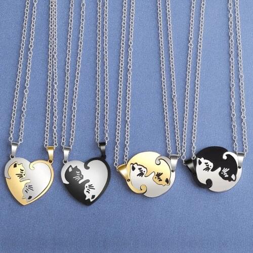 Cute Cartoon Cat Animal Stainless Steel Necklace Choker Couple Necklace Jewelry for Women Men Girl Boys Valentines Day Gift