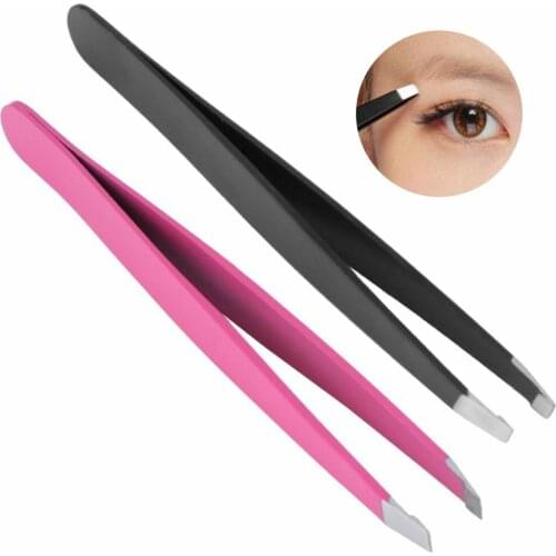 Stainless Steel Eyebrow Tweezer Flat Slant Point Tip Face Hair Removal Eye Brow Trimmer Eyelash Clip Cosmetic Beauty Makeup Tool