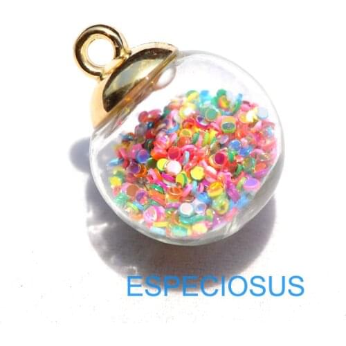 5pcs Jewelry Finds Magic Ball Glass Beads Mix Color Sequin Charms Shining Pendant Glittering Patch Round Beads Earring Accessory