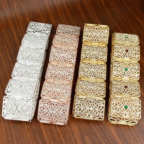Sunspicems 2021 Full Crystal Morocco Belt Wedding Caftan Jewelry For Women Gold Silver Color Arab Waistband Adjustable Length