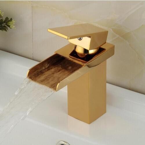 Gold Plated style bathroom basin fauct waterfall,Brass wash basin faucet mixer water tap,Antique copper toilet sink basin faucet