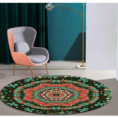 Retro Bohemia Round Carpet Ethnic Style Colorful Geometry Floral Rug For Bedroom Anti-slip Chair Mat Coffee Table Rug Vintage