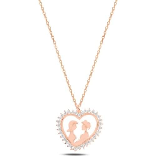 Silver 925 Sterling Heart Inside Double Zircon Cubic Zirconia Necklace
