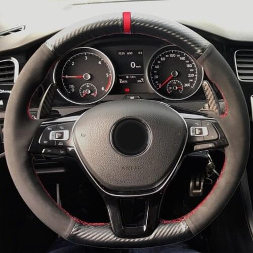 Hand-stitched Black Carbon Suede Fiber Leather Car Steering Wheel Cover For Volkswagen VW Golf 7 Mk7 New Polo Jetta Passat B8